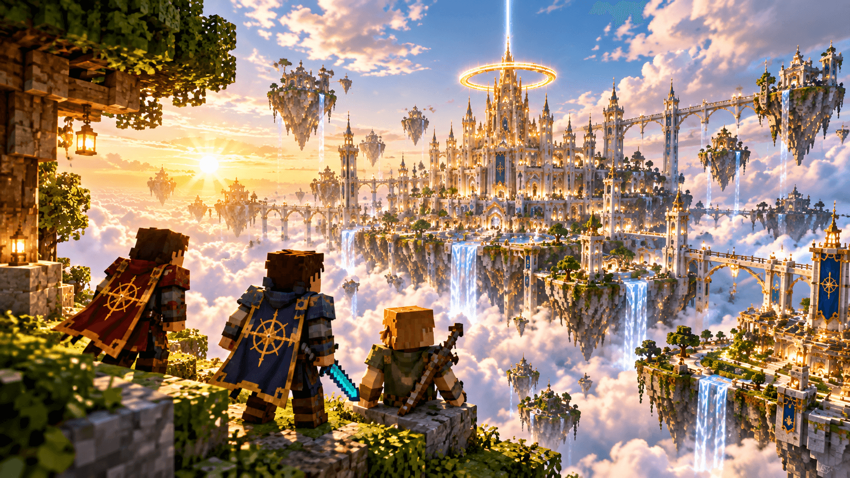 Concept artwork — adventurers preparing to join SkyWorldSMP